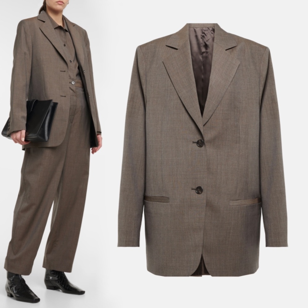 TOTEME Longline Wool Blazer Jacket in Mole Brown Size 38 / US 6